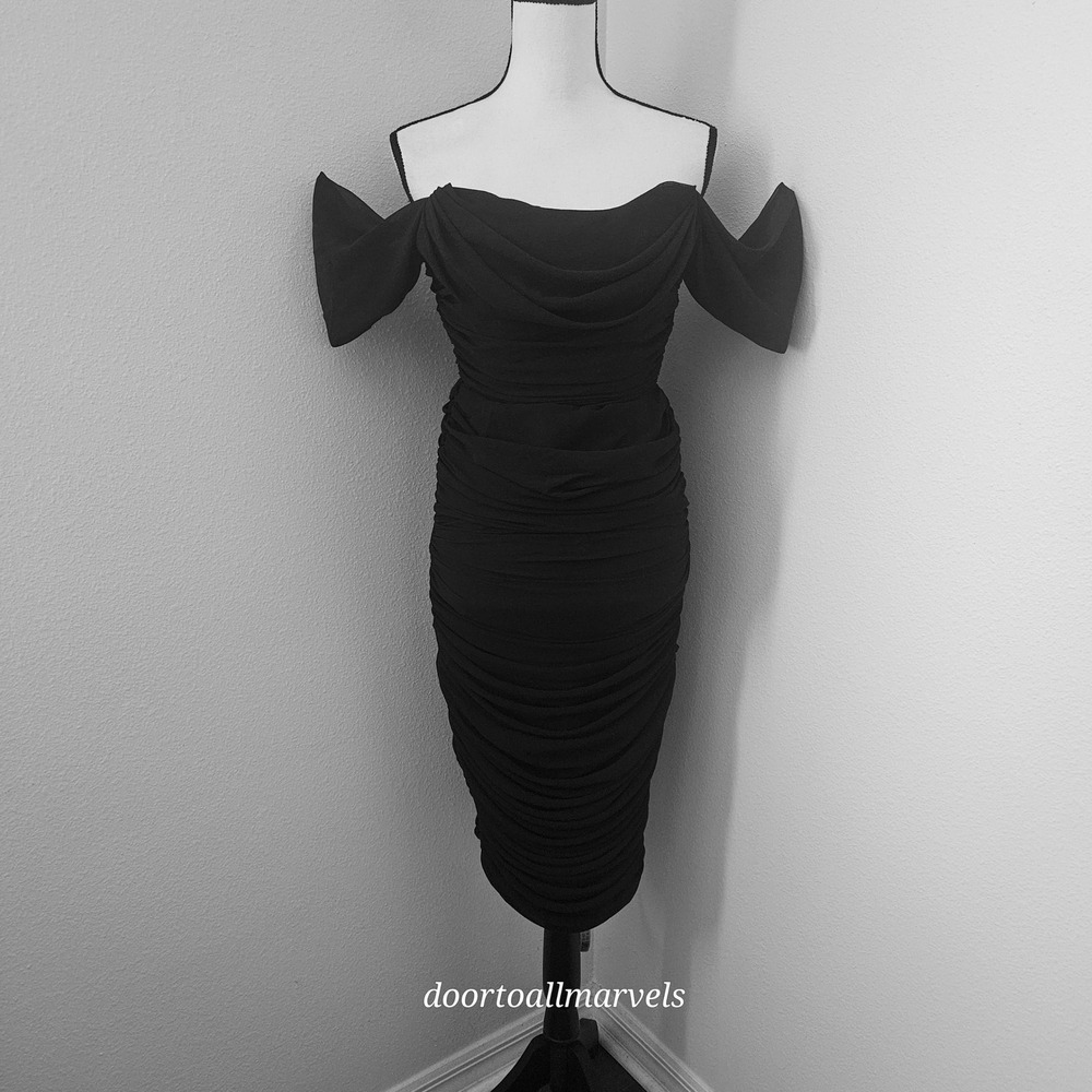 House of CB Ruched Carlotta Dress Bodycon Corset Chiffon Off Shoulder sz‎ S NWT